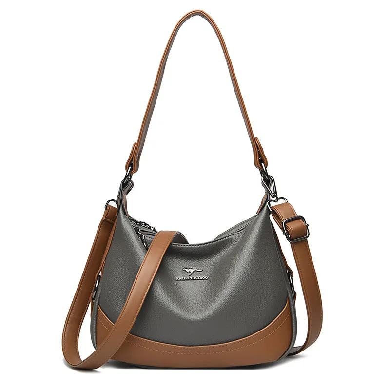 Fashion ladies large capacity shoulder bag in PU leather, horizontal square shape, 30x8x21cm, apricot with khaki colour