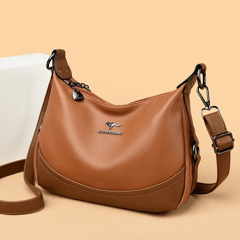 Fashion ladies large capacity shoulder bag in PU leather, horizontal square shape, 30x8x21cm, apricot with khaki colour