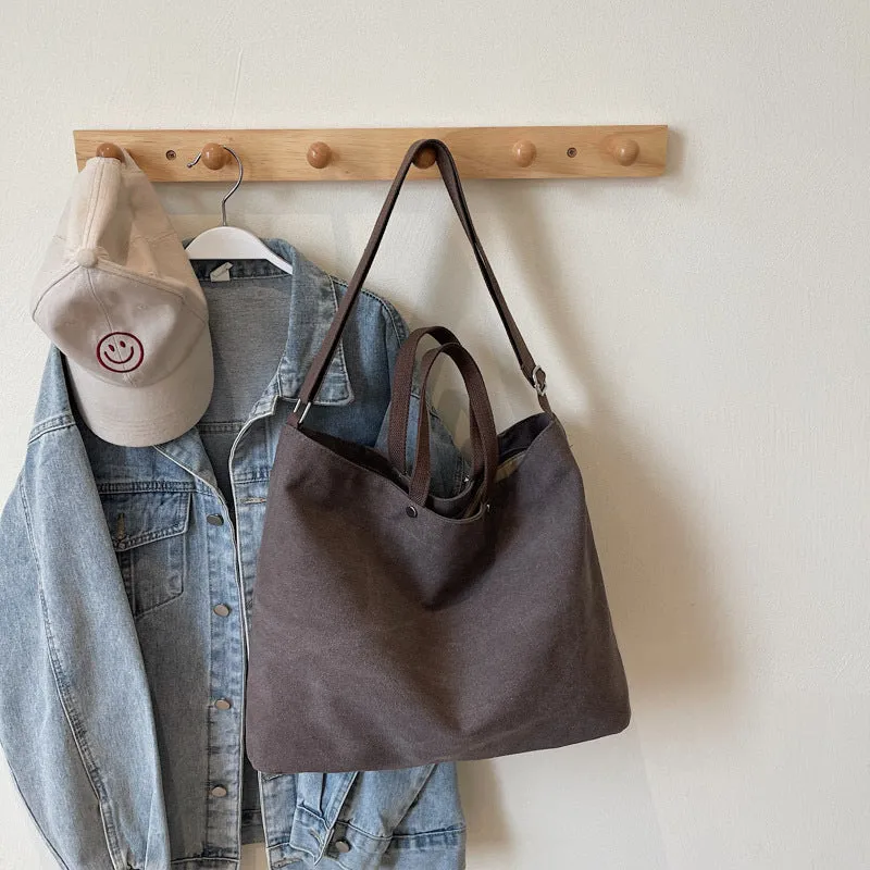 Large capacity casual tote bag for women with stitching details in khaki, brown, black, coffee, green