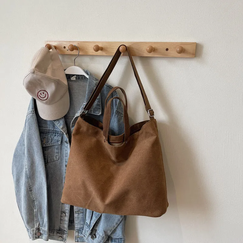 Large capacity casual tote bag for women with stitching details in khaki, brown, black, coffee, green