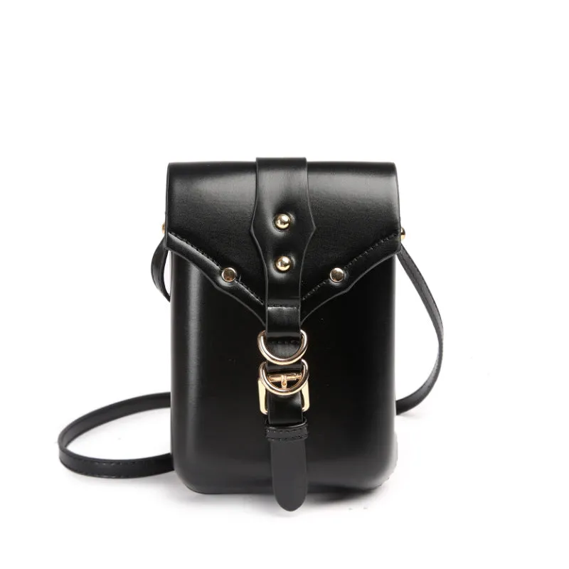 Small casual crossbody square bag in PU leather with sewing thread detail, black or brown colour options for women