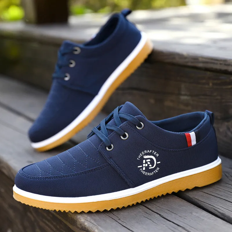 Men's black canvas casual shoes with a leather toe cap and a thick platform EVA sole.