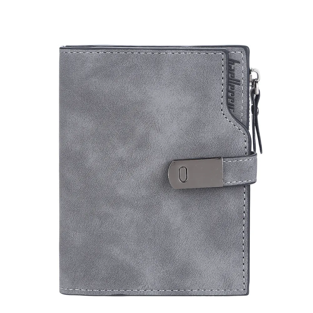 Multi-slot women's short wallet in solid colour with PU leather and stitching detail