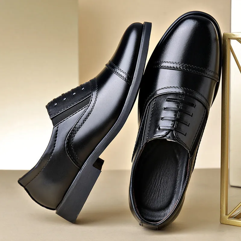 Men's pointed-toe lace formal leather shoes with EVA sole and decorative sequins and belt buckles