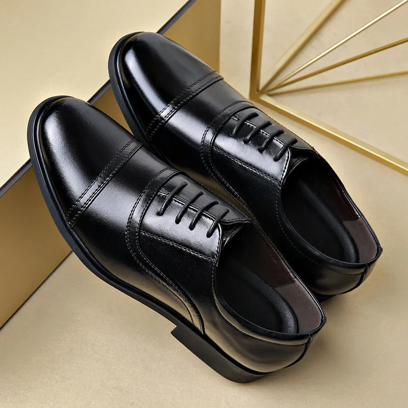 Men's pointed-toe lace formal leather shoes with EVA sole and decorative sequins and belt buckles