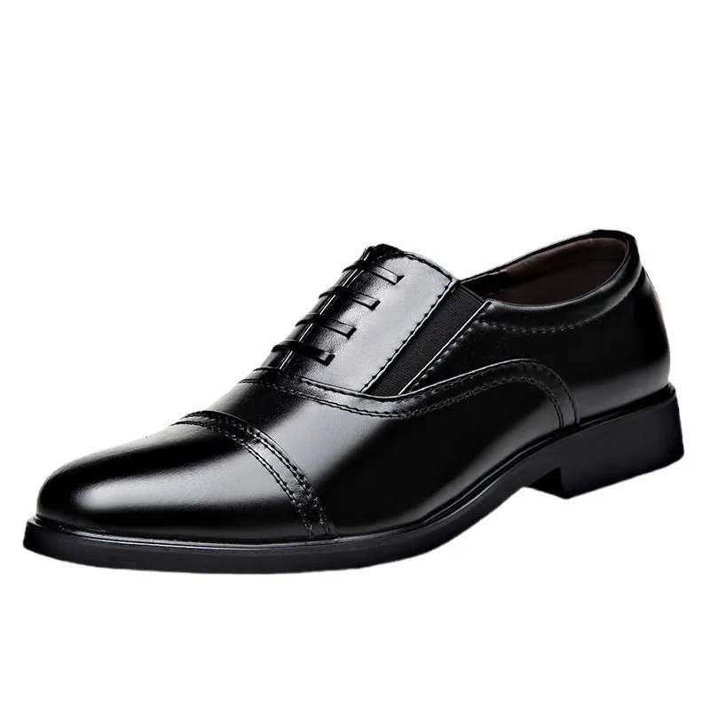 Men's pointed-toe lace formal leather shoes with EVA sole and decorative sequins and belt buckles