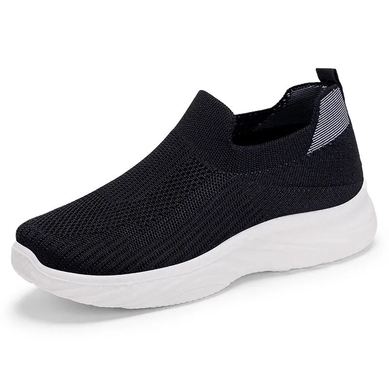 Women's casual running shoes in flyknit with a soft PVC sole, shown in a choice of colours.