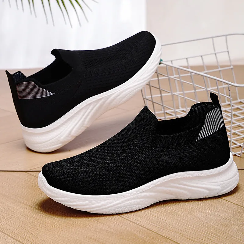 Women's casual running shoes in flyknit with a soft PVC sole, shown in a choice of colours.