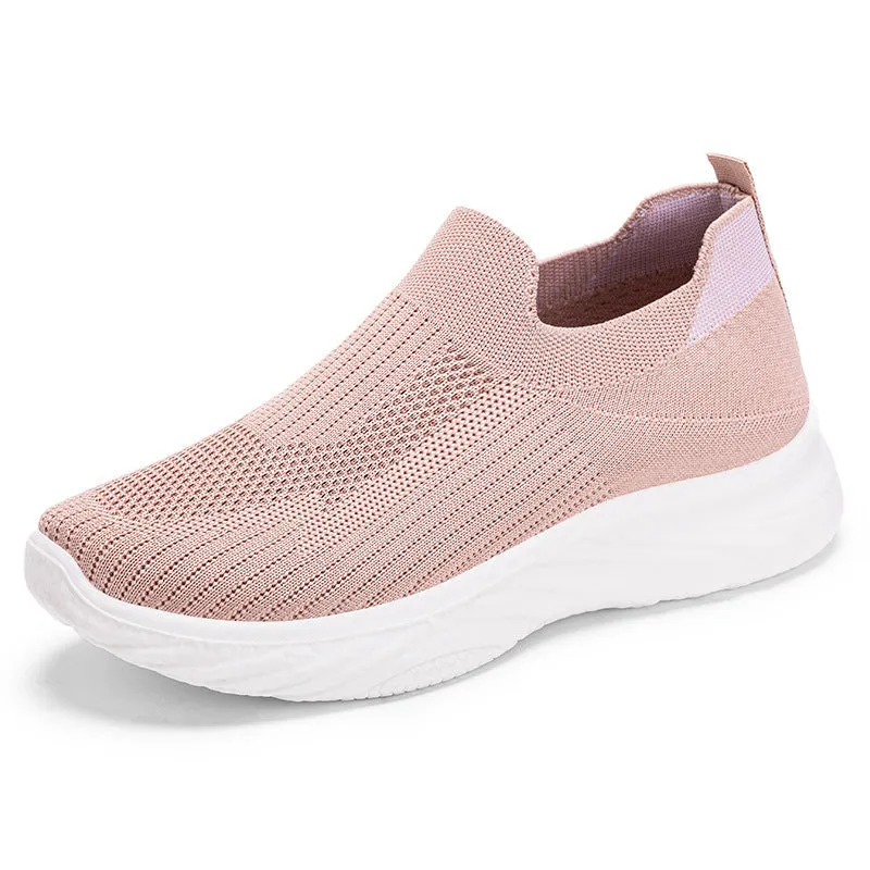 Women's casual running shoes in flyknit with a soft PVC sole, shown in a choice of colours.