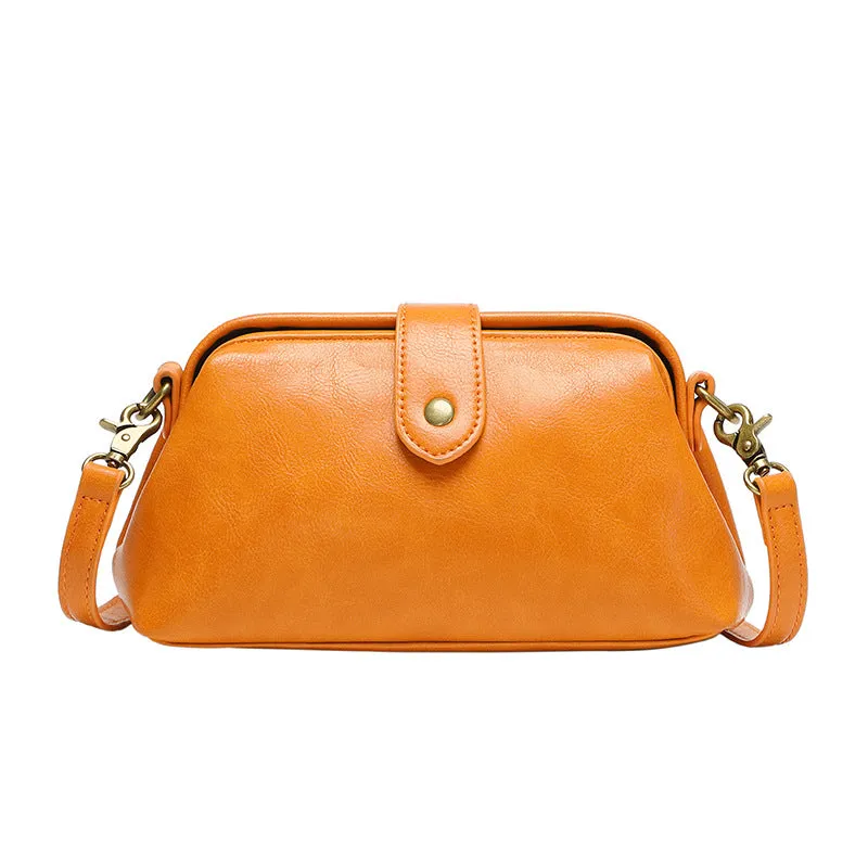Trend Retro women's messenger bag in brown PU clamshell design with horizontal square shape