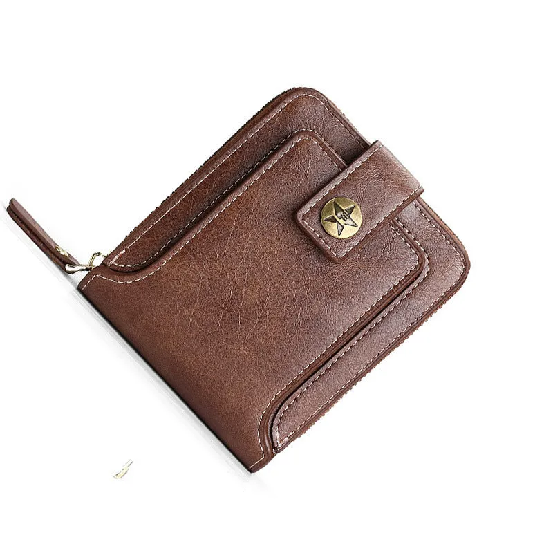 Men's two-fold short wallet in European American style with PU leather construction