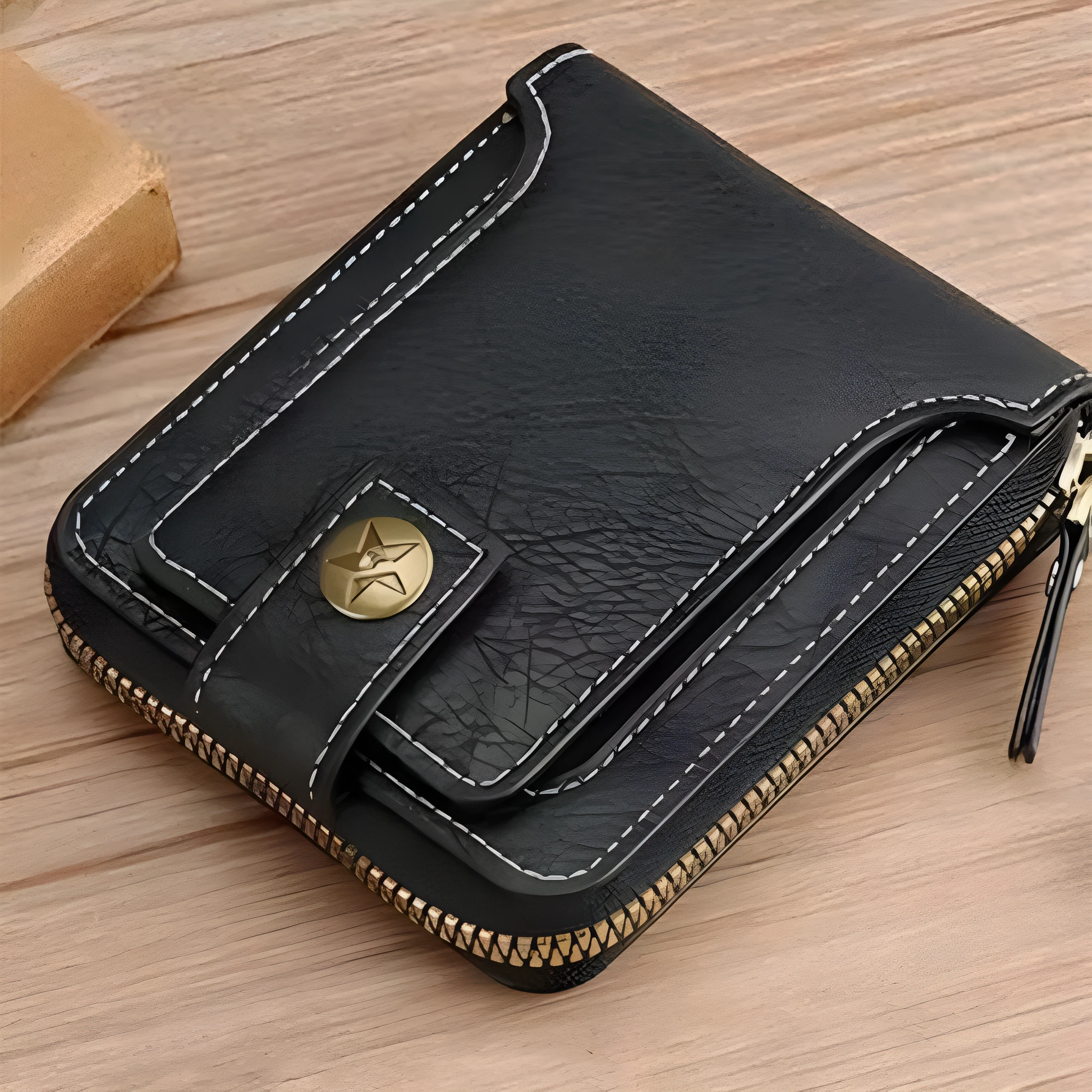 Men's two-fold short wallet in European American style with PU leather construction