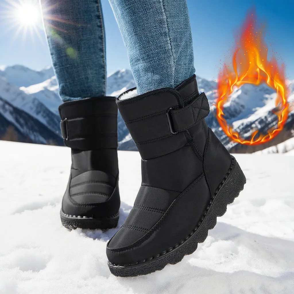 Women's plus size snow boots with velvet lining and cotton cloth upper in black