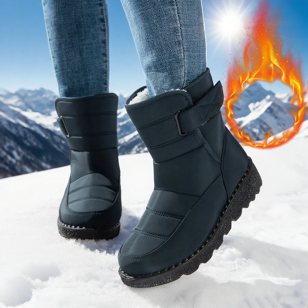 Women's plus size snow boots with velvet lining and cotton cloth upper in black
