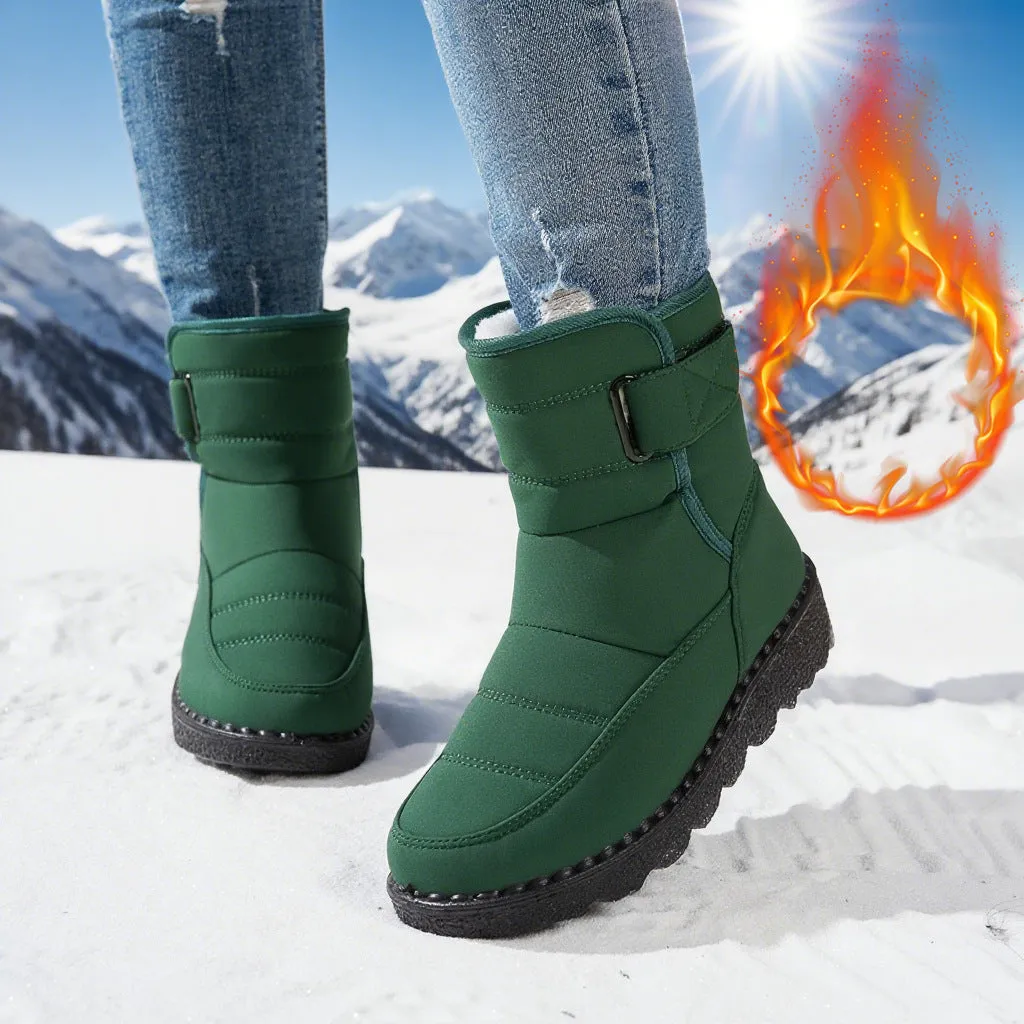 Women's plus size snow boots with velvet lining and cotton cloth upper in black