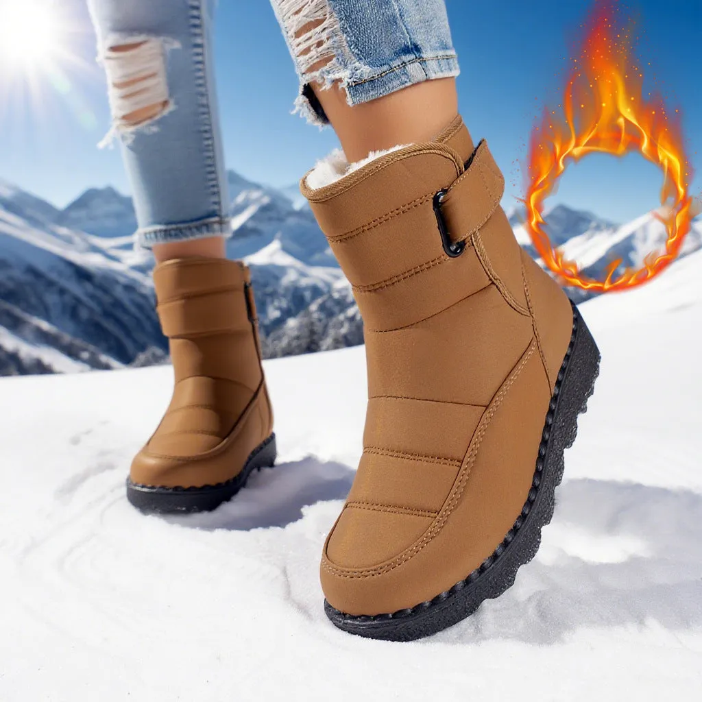 Women's plus size snow boots with velvet lining and cotton cloth upper in black