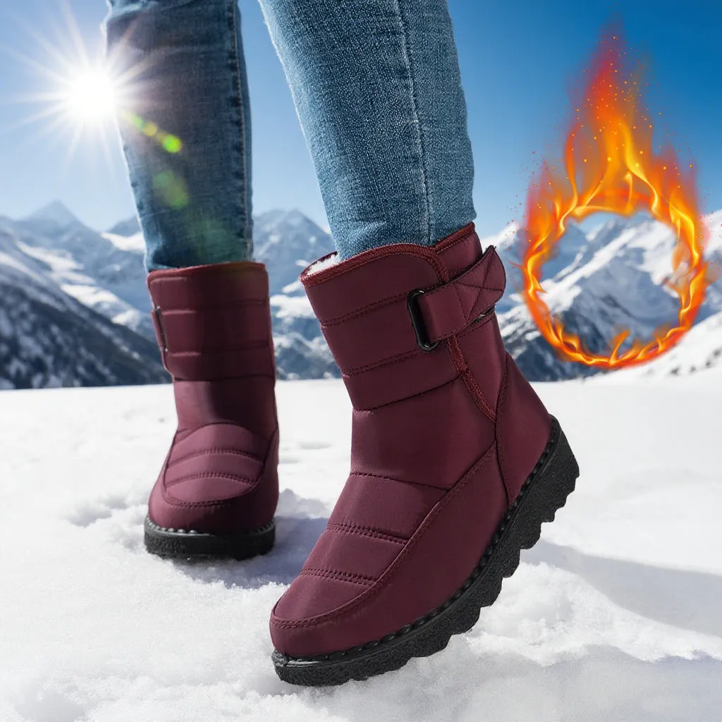 Women's plus size snow boots with velvet lining and cotton cloth upper in black