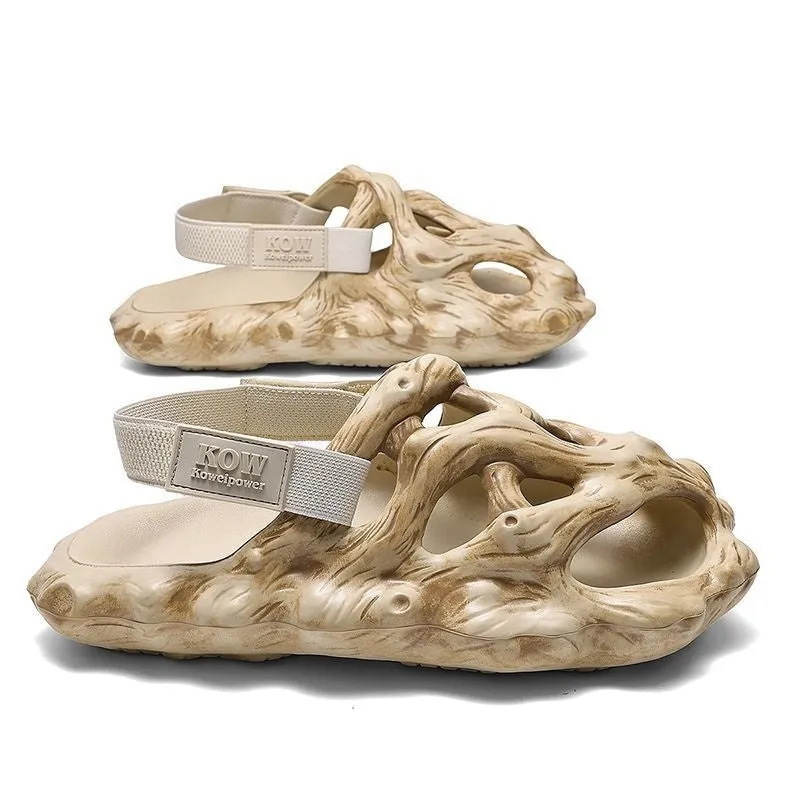 Hole shoes men's sandals hollow EVA flip-flops in light wood colour, unisex summer slippers