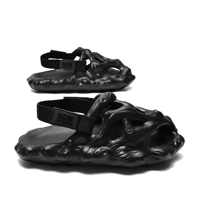Hole shoes men's sandals hollow EVA flip-flops in light wood colour, unisex summer slippers