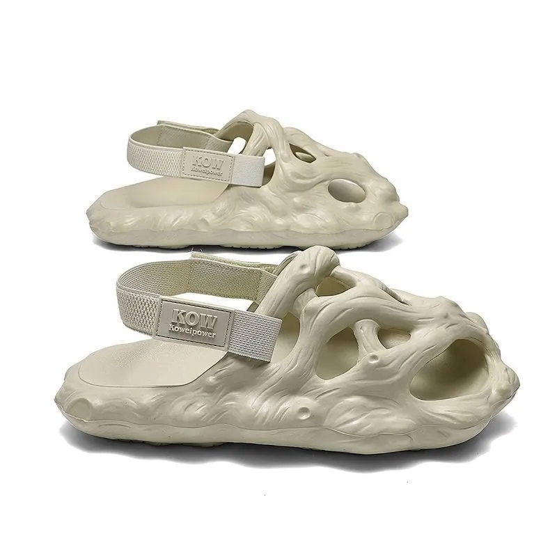 Hole shoes men's sandals hollow EVA flip-flops in light wood colour, unisex summer slippers