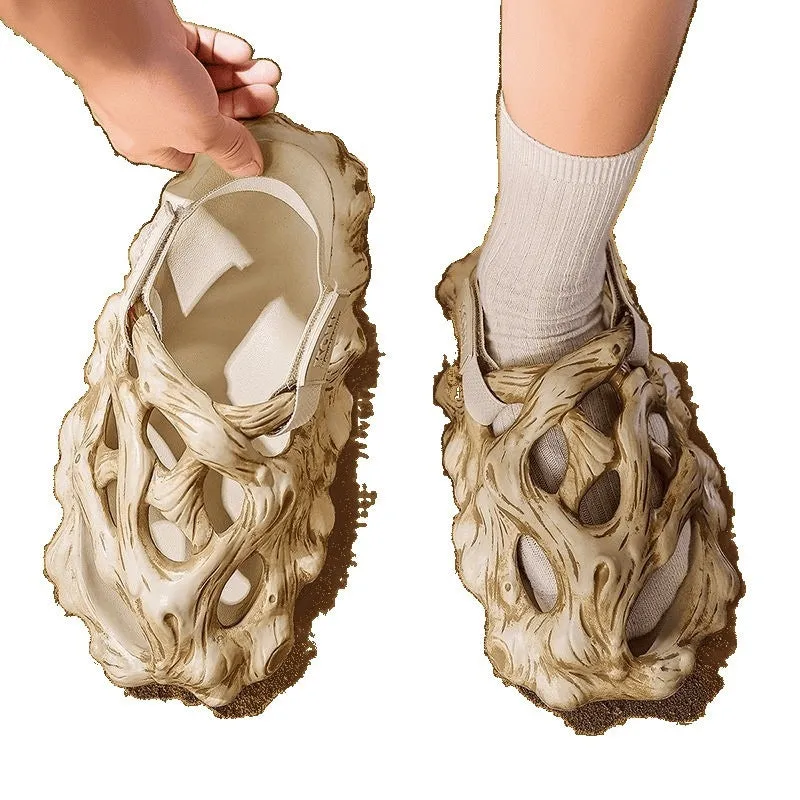 Hole shoes men's sandals hollow EVA flip-flops in light wood colour, unisex summer slippers