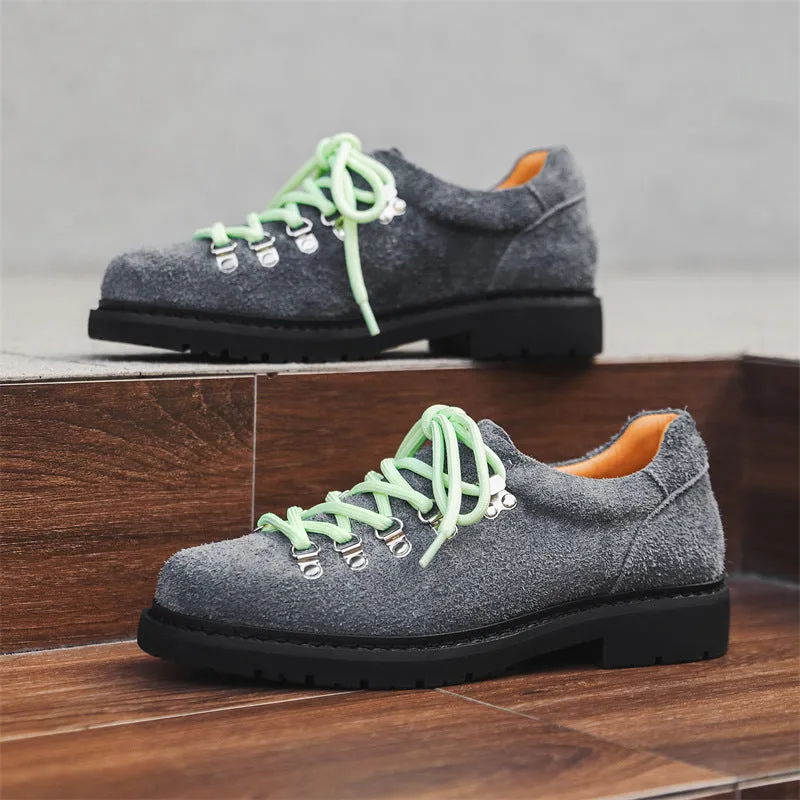 Heighten casual leather shoes British style retro workwear cowhide matte leather round toe solid colour brown men's footwear
