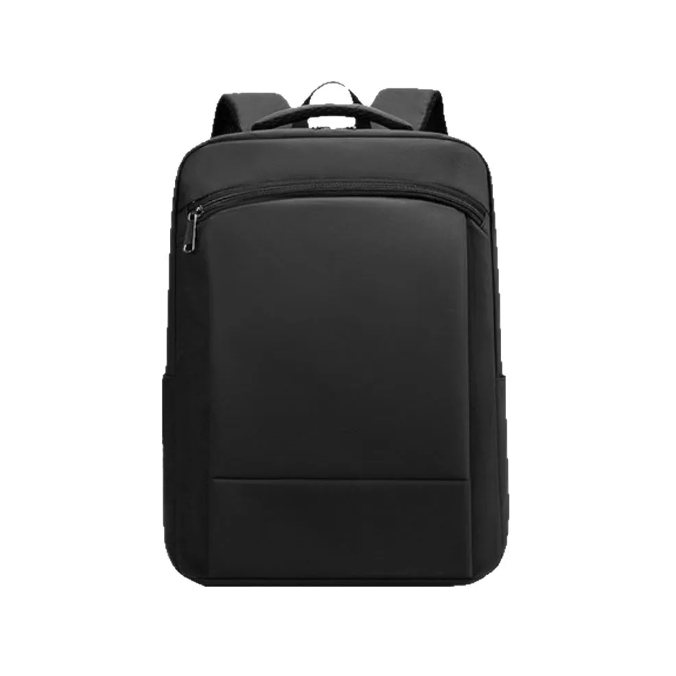 Gray casual business commute computer backpack with large capacity and curved shoulder straps on plain background