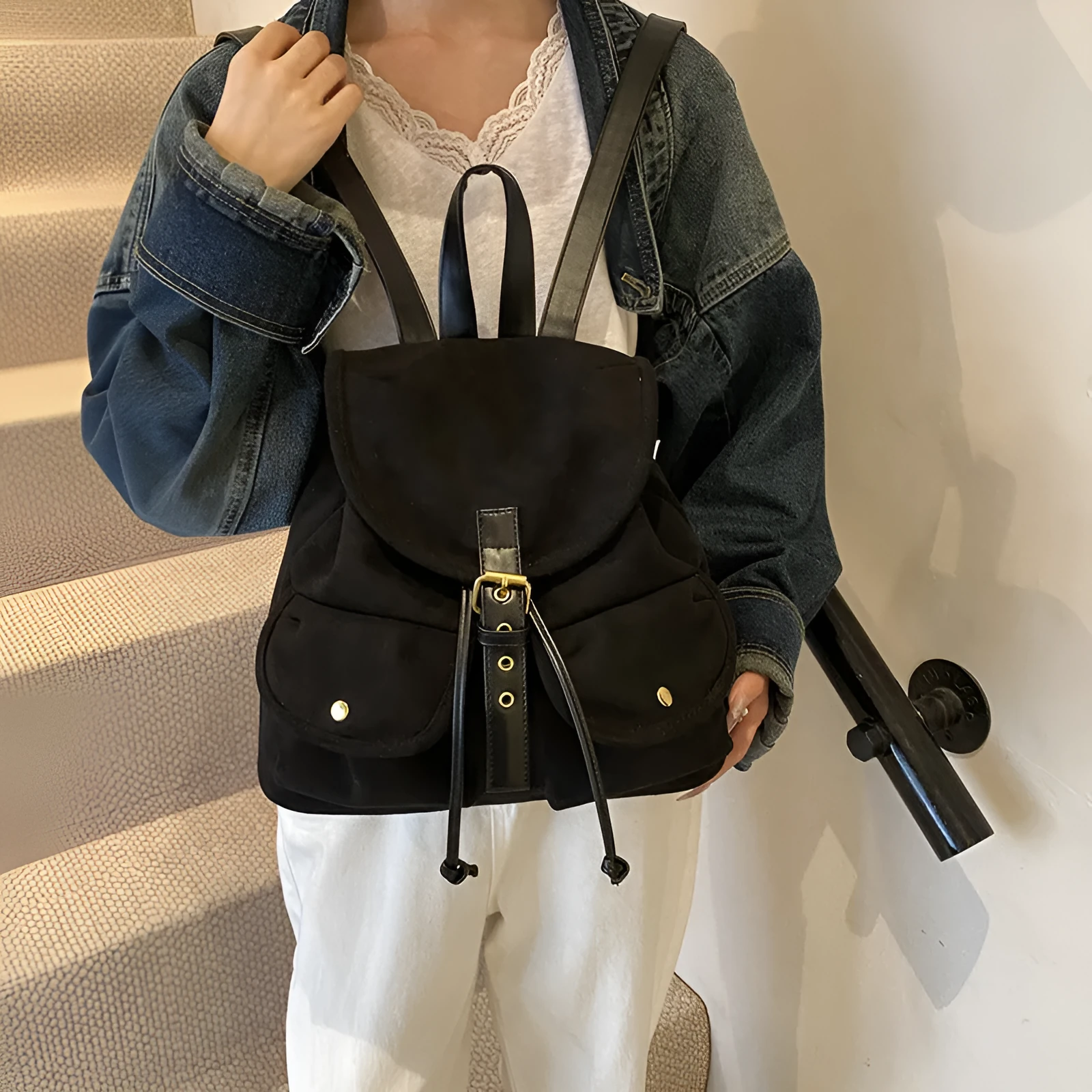 Casual Large Capacity Commuter Niche Backpack Bag PU Material 33x11x31cm for Daily Travel Work with Sandwich Pocket Organisation Black Brown Coffee