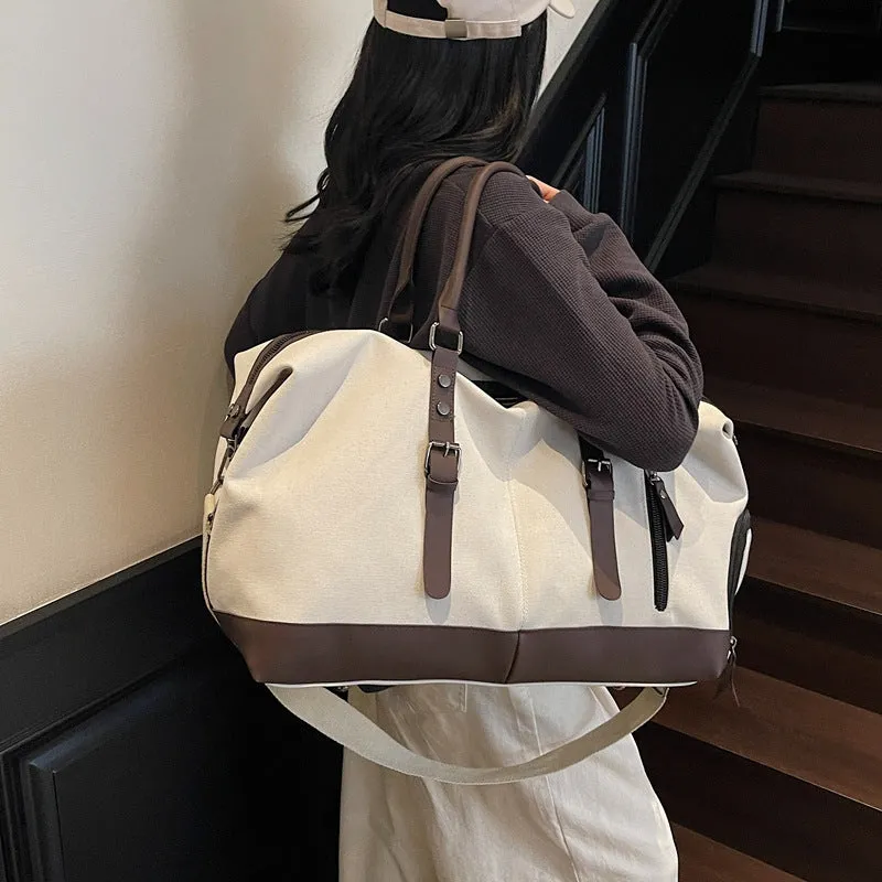 Canvas travel shoulder bag for men and women, breathable leisure bag, available in Black, Milky White, and Green