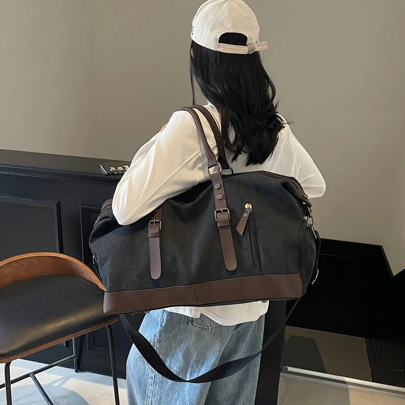 Canvas travel shoulder bag for men and women, breathable leisure bag, available in Black, Milky White, and Green
