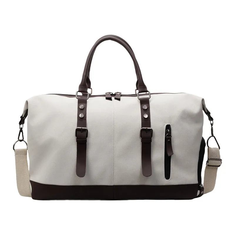 Canvas travel shoulder bag for men and women, breathable leisure bag, available in Black, Milky White, and Green