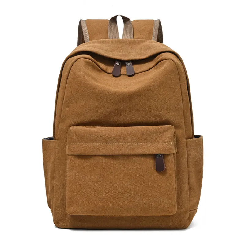 Canvas large capacity travel backpack in solid colour for men and women, available in brown