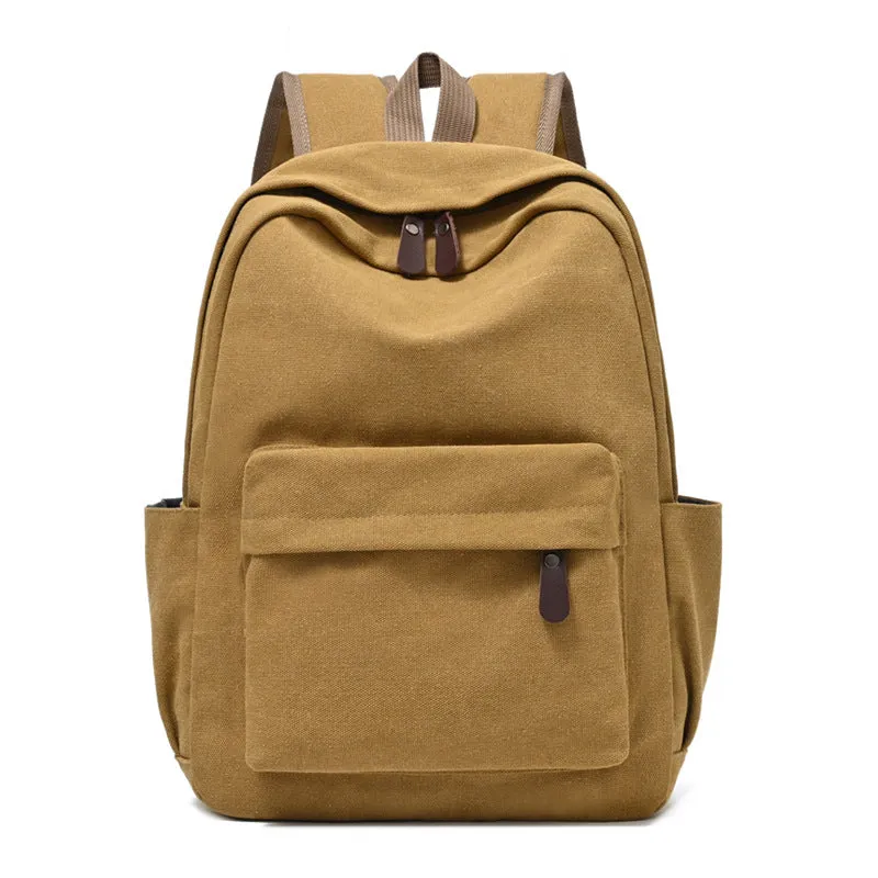 Canvas large capacity travel backpack in solid colour for men and women, available in brown