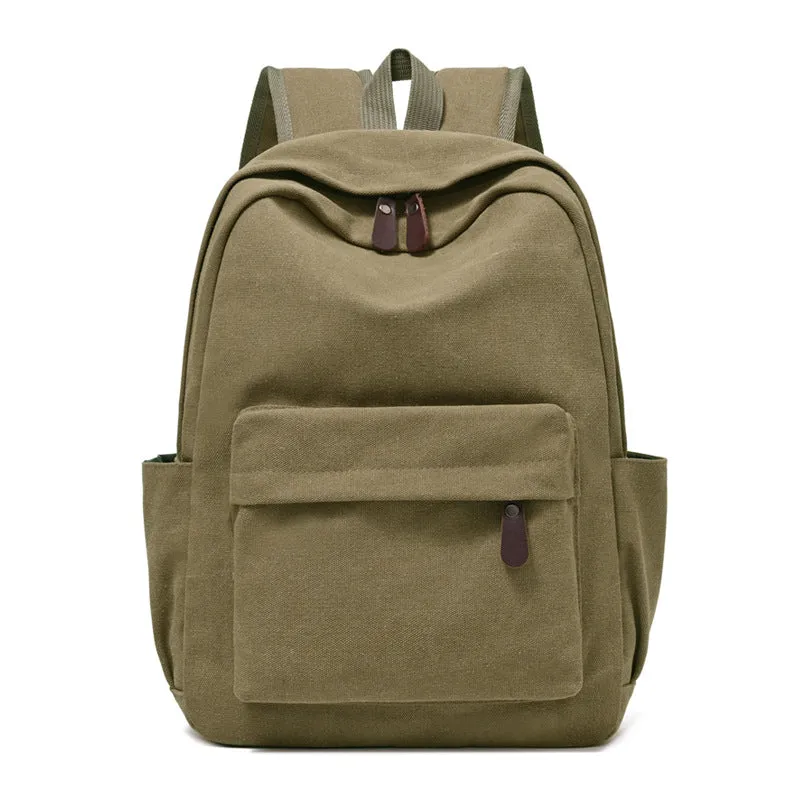 Canvas large capacity travel backpack in solid colour for men and women, available in brown