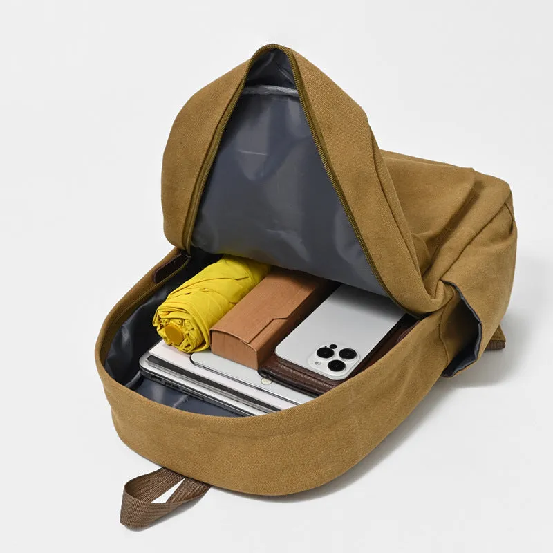 Canvas large capacity travel backpack in solid colour for men and women, available in brown
