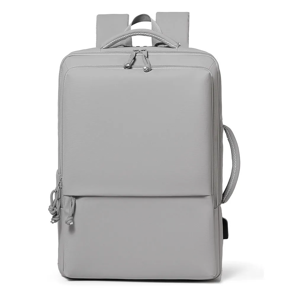 Green waterproof Oxford cloth backpack for business travel with air pillow straps, 45cm tall.