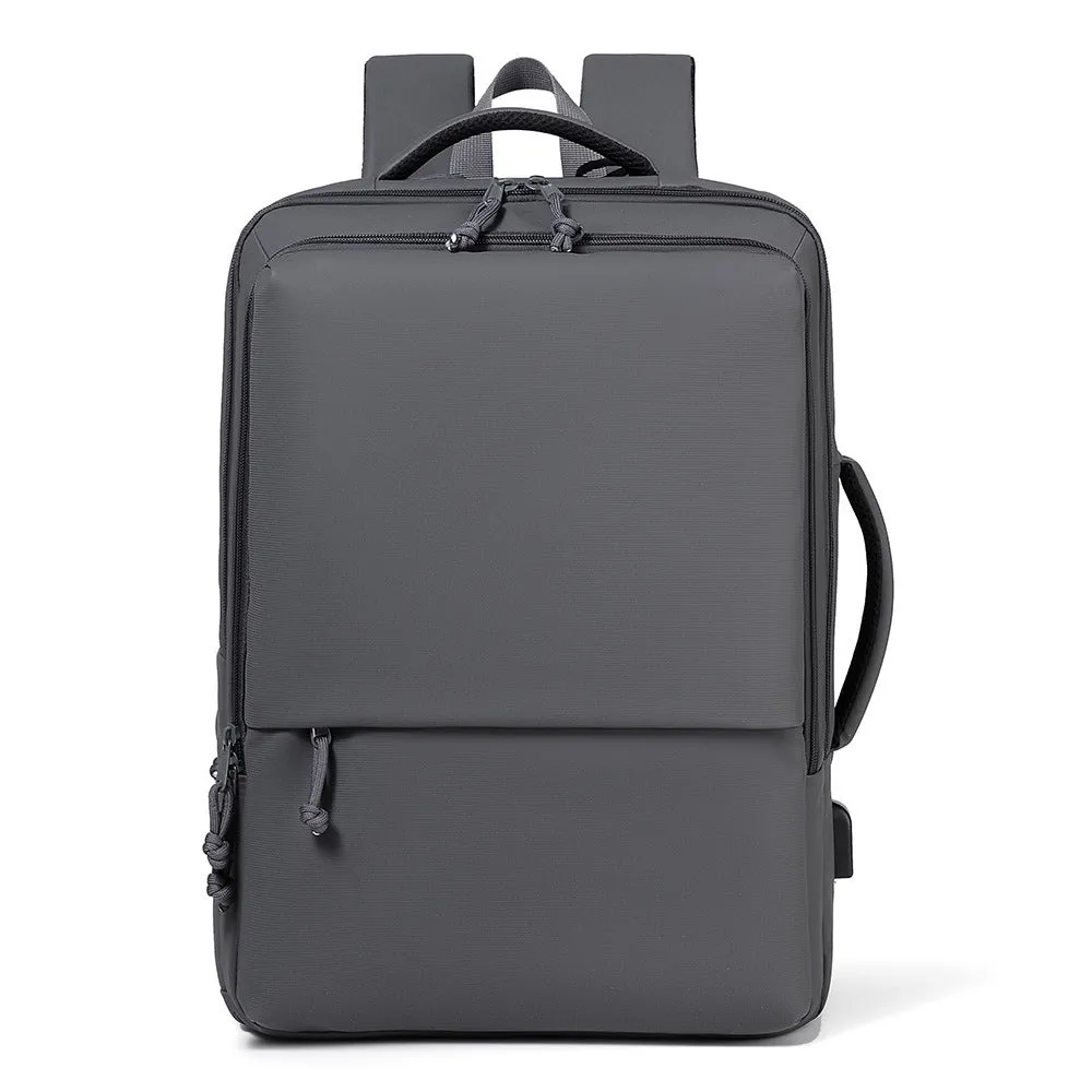 Green waterproof Oxford cloth backpack for business travel with air pillow straps, 45cm tall.