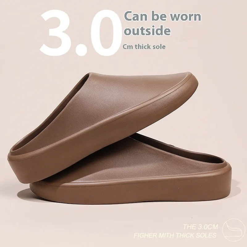 Men's closed toe non-slip EVA slippers in beige, side view, with textured sole