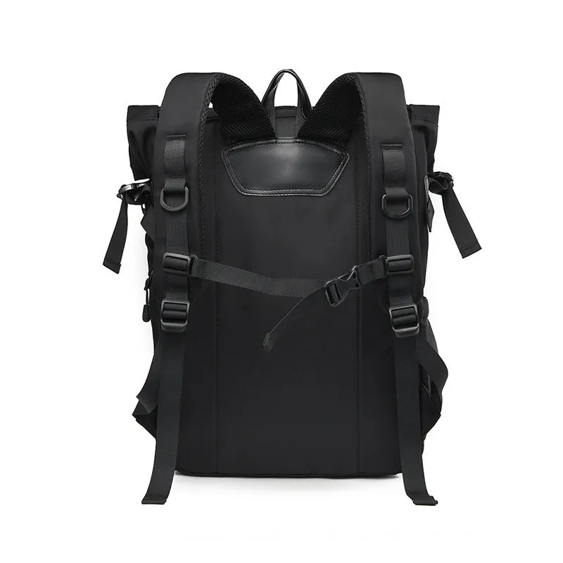 Men's multi-functional outdoor travel business backpack in black waterproof nylon