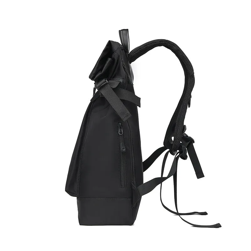 Men's multi-functional outdoor travel business backpack in black waterproof nylon