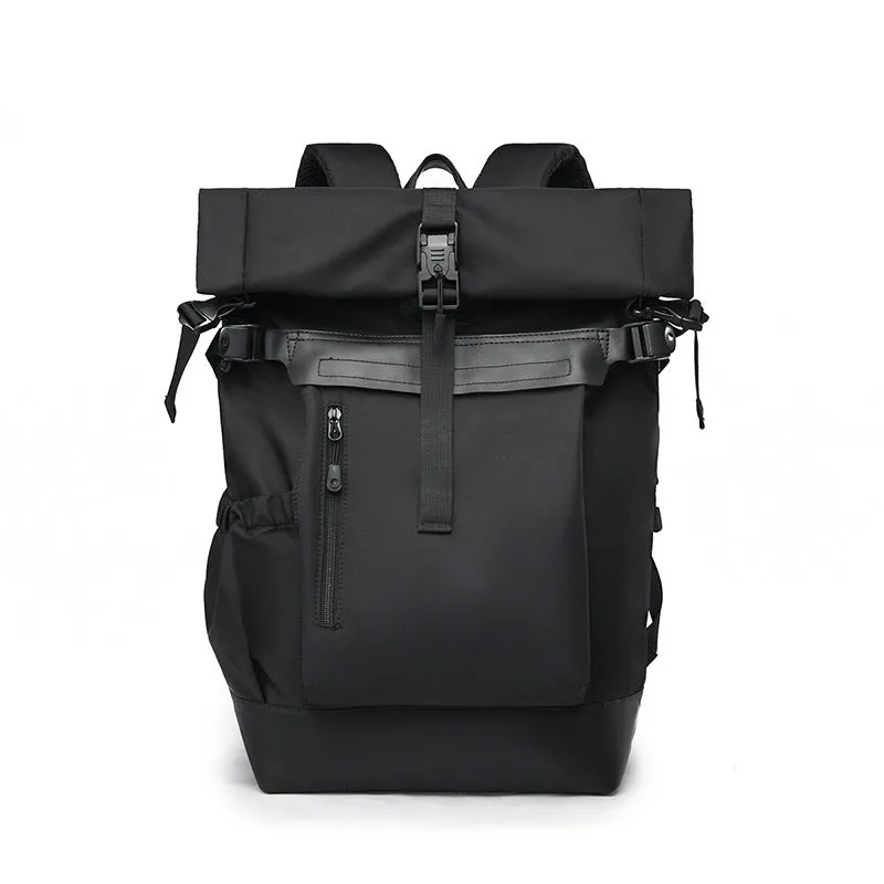 Men's multi-functional outdoor travel business backpack in black waterproof nylon