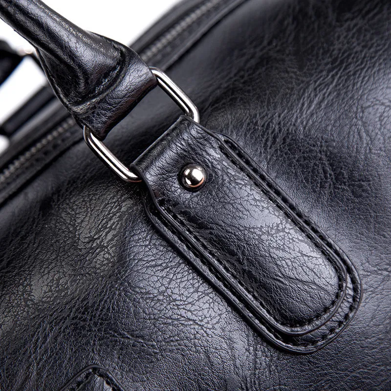 Men's large capacity black PU crossbody shoulder bag for travel with water-resistant finish
