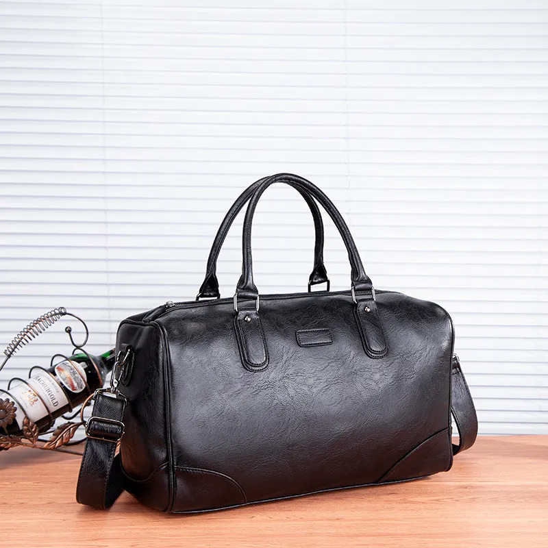 Men's large capacity black PU crossbody shoulder bag for travel with water-resistant finish