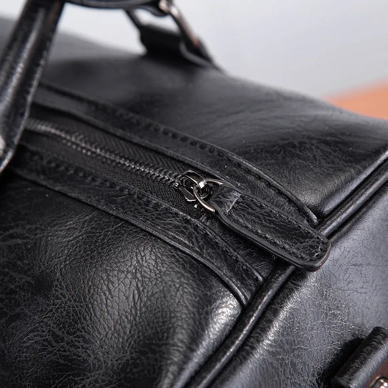 Men's large capacity black PU crossbody shoulder bag for travel with water-resistant finish