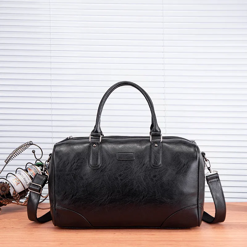Men's large capacity black PU crossbody shoulder bag for travel with water-resistant finish