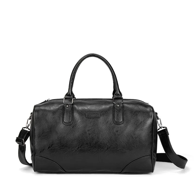 Men's large capacity black PU crossbody shoulder bag for travel with water-resistant finish