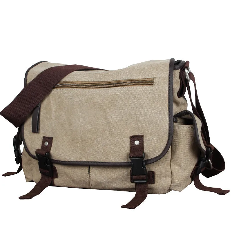 Canvas male postman crossbody backpack in grey black with logo retro style