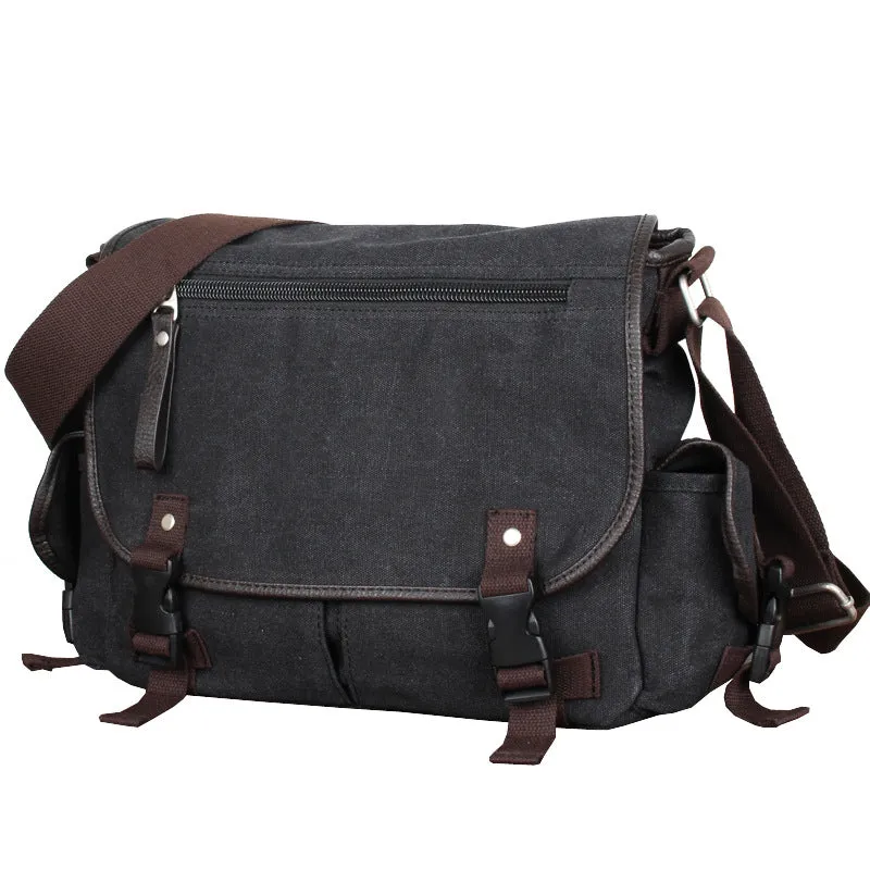 Canvas male postman crossbody backpack in grey black with logo retro style