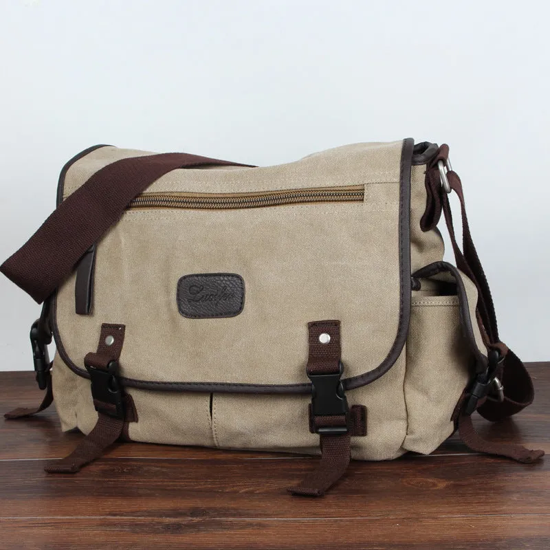 Canvas male postman crossbody backpack in grey black with logo retro style