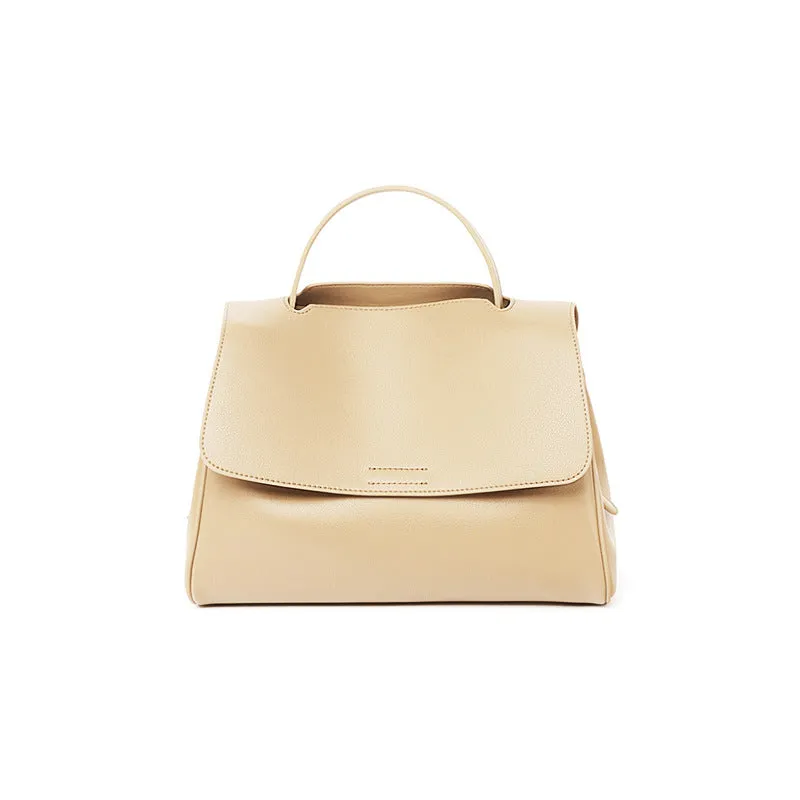 Genuine two-layer cowhide leather crossbody shoulder bag for women, horizontal square shape, solid colour with visible sewing thread detail
